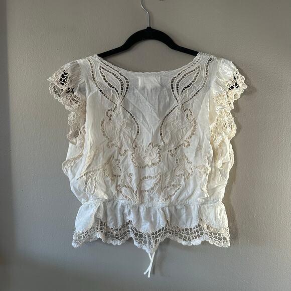By Anthropologie Lace V-Neck Blouse in Pearl Size M - Picture 8 of 9